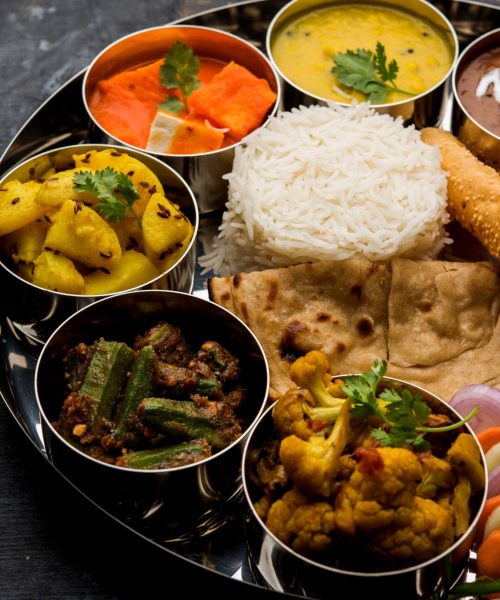 Indian Hindu Veg Thali or food platter, selective focus
