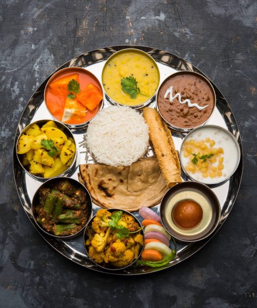 Indian Hindu Veg Thali or food platter, selective focus
